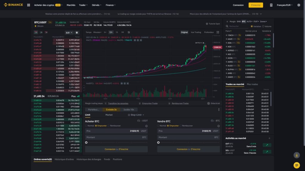 interface trading de binance qui est idéal pour débuter en cryptomonnaie