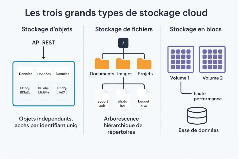 Trois types de stockage cloud
